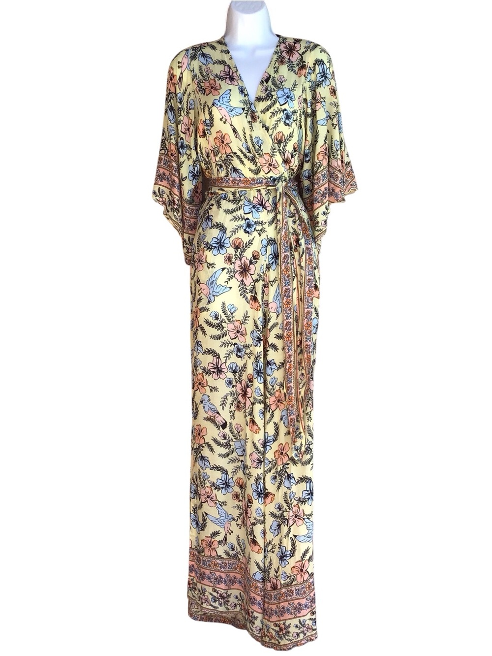 Sea Lustre Floral Bird Pattern Wide Leg Jumpsuit